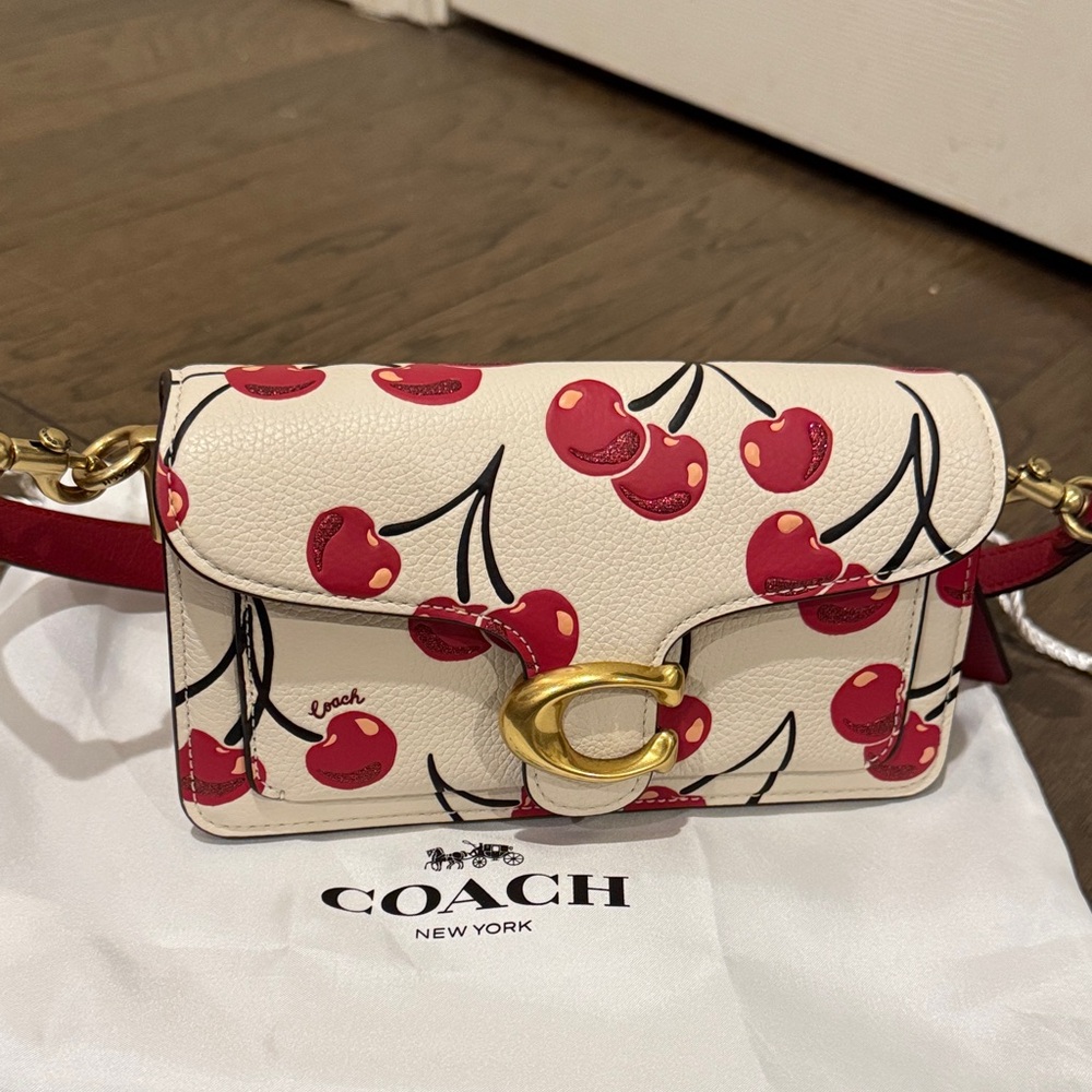 Coach Women's Tabby 20 Cherry Pattern Crossbody Bag - Cream and Red